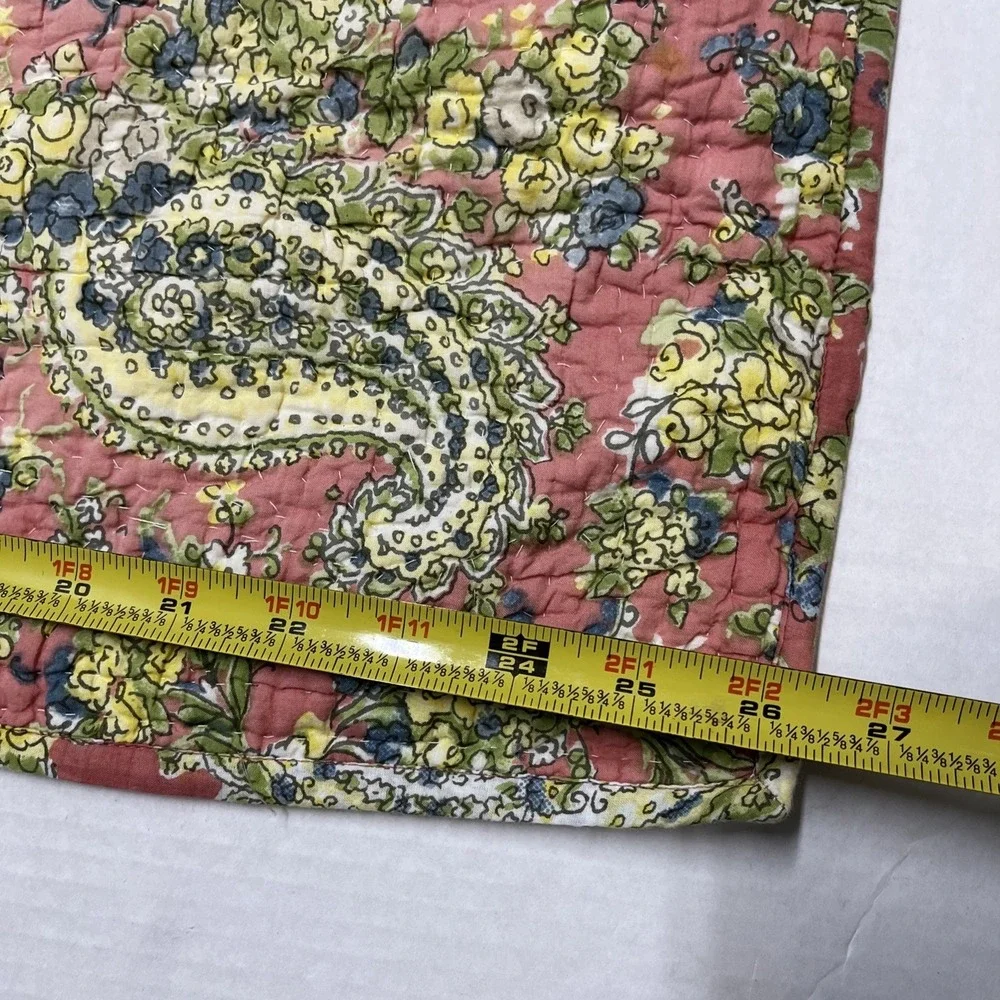 Pottery Barn Queen Quilt & Sham Pic Stitch Blue Pink Floral Paisley Reversible‎
